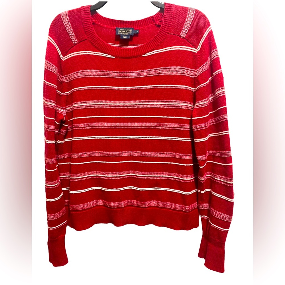 Pendleton Red & White Striped Sweater Three Butto… - image 1